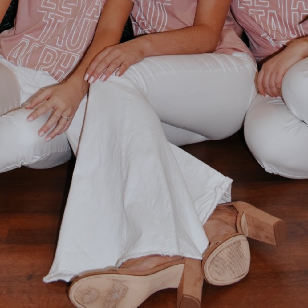 Wide, flare leg white jeans